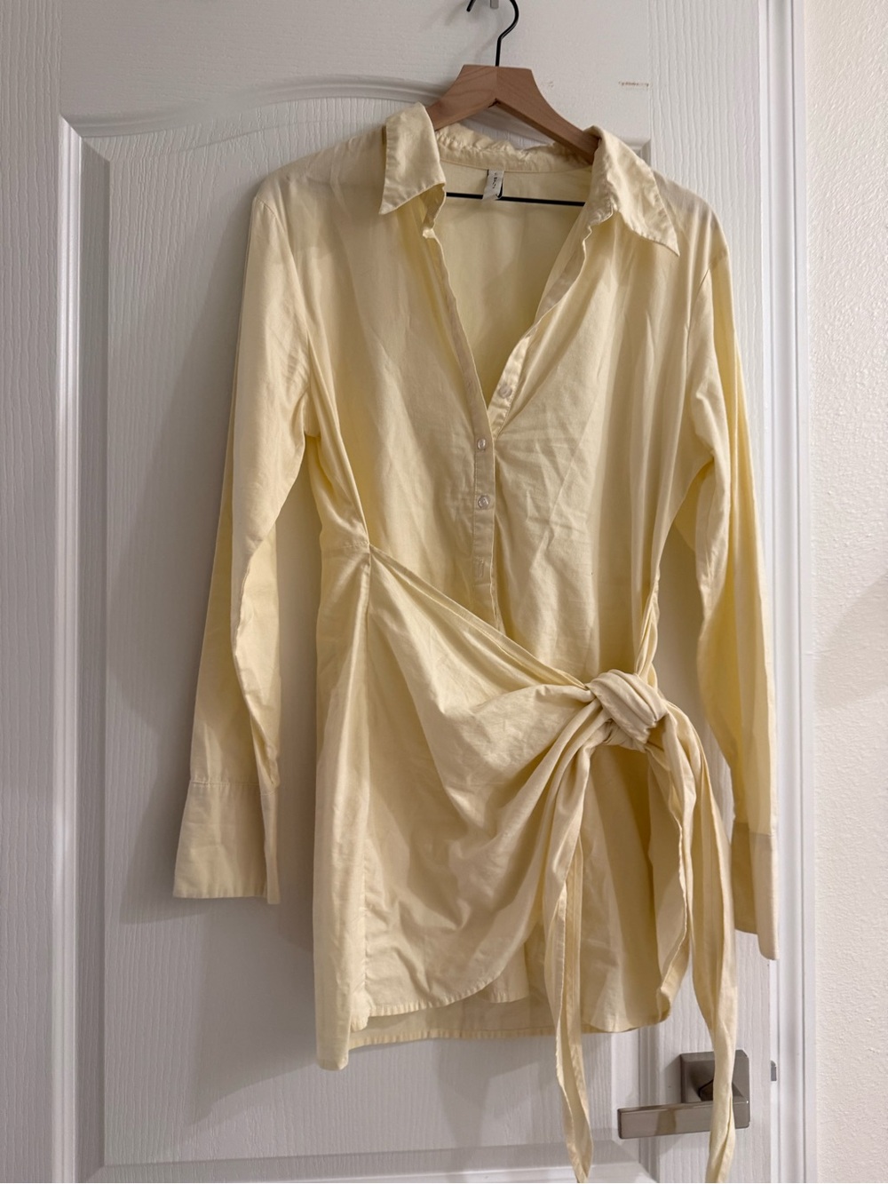 Light Yellow Tie-Waist Shirt Dress